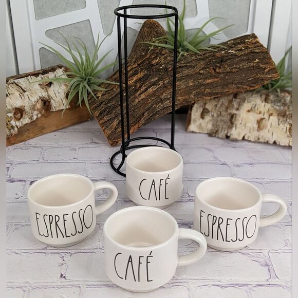 Rae Dunn CAFE, ESPRESSO Ceramic Mug Stacker Set - Picture 3 of 8